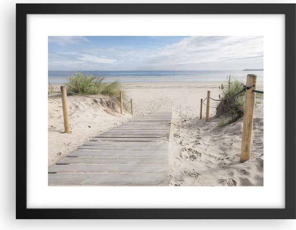 Gerahmtes Poster - Schwarzer Rahmen - Strand Düne Eintritt - 40x30 cm - Wand Bild - Wanddeko - Wandbilder - Kunstposter - Wandposter - Bilderrahme...