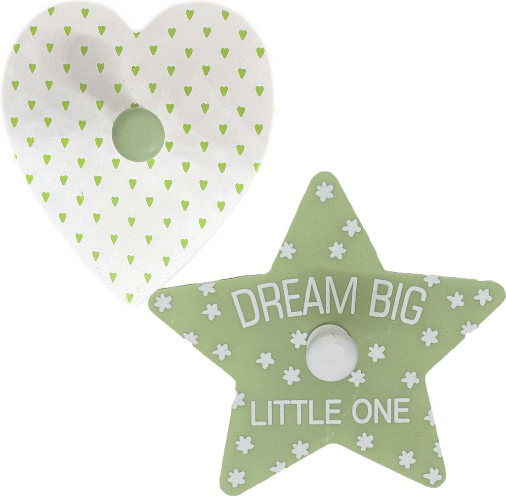 2x Vintage Holz Kinder Kleiderhaken Stern & Herz Grün Weiß Deko Wandhaken