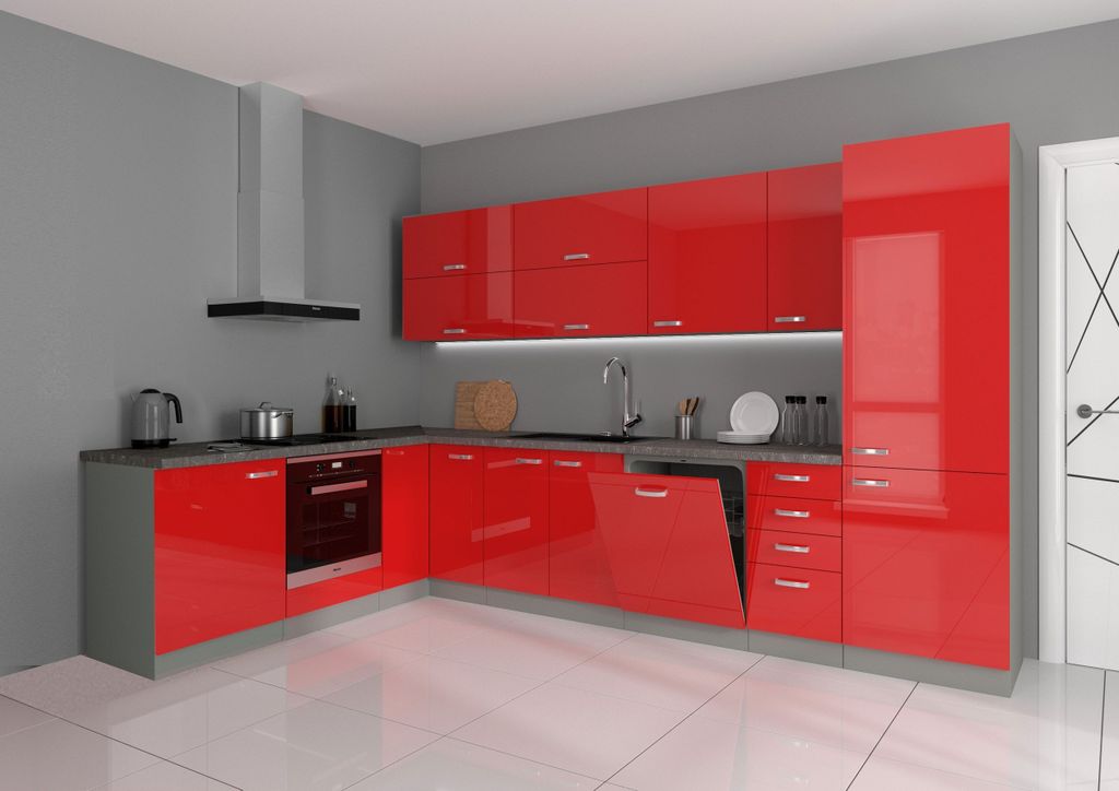 Küchen Hängeschrank 60 cm Rose Hochglanz Rot Grau Küchenzeile Küchenblock Küche 
