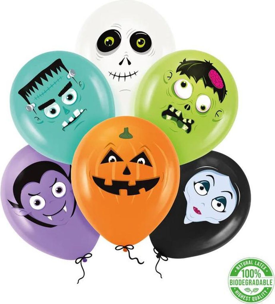 6 bunt bedruckte Luftballons Halloween Freunde 30cm