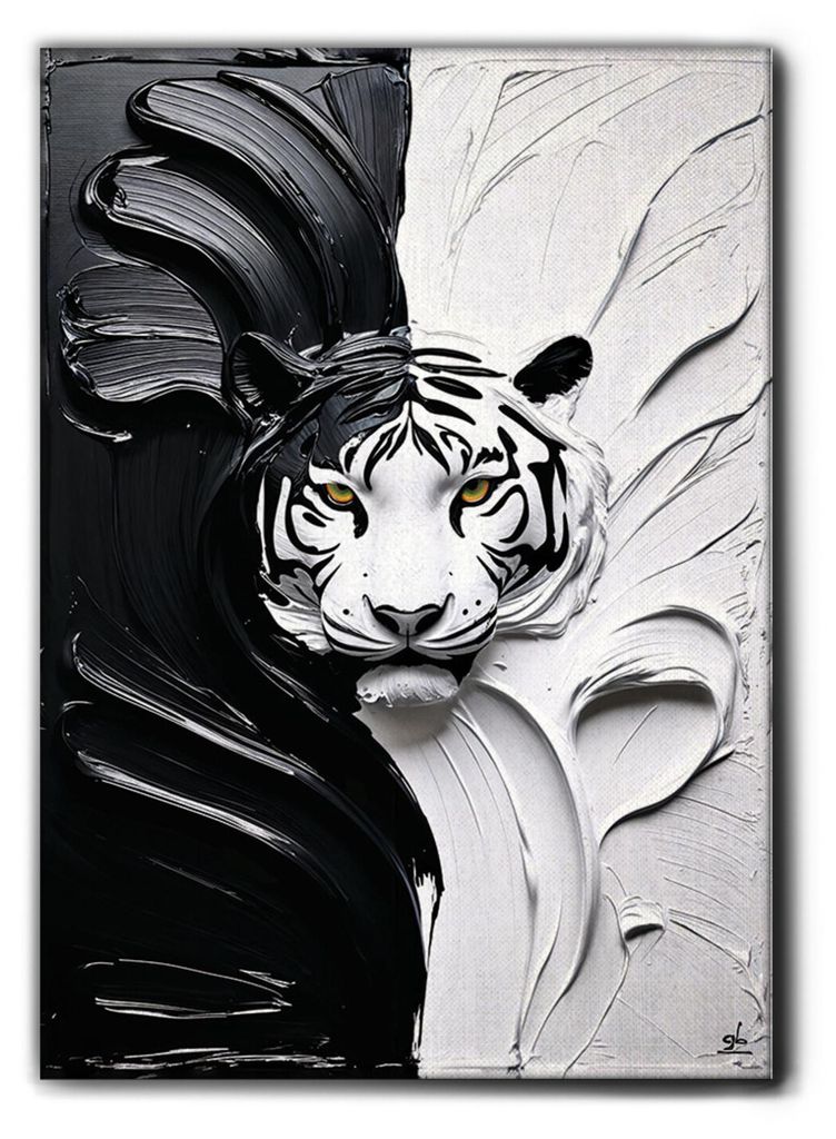 Giallobus - 47 - Schwarz-weißer Tiger - Giallobus - 35L x 50W cm - Bild - Premium Loom Canvas mit hoher Dicke