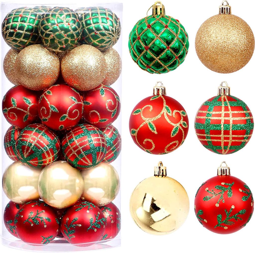 30 Stück Weihnachtskugeln, Ornamente, 6,1 cm, kleine, bruchsichere Kunststoffkugeln, Weihnachtsbaum-Hängedekoration für Feiertagskranz, Party, B...