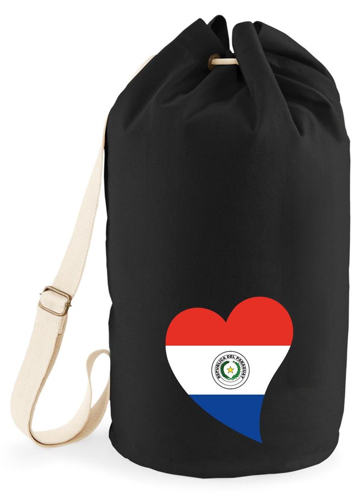 Huuraa Seesack Paraguay Flagge Herz 20 Liter Black Baumwolle Rucksack Geschenkidee