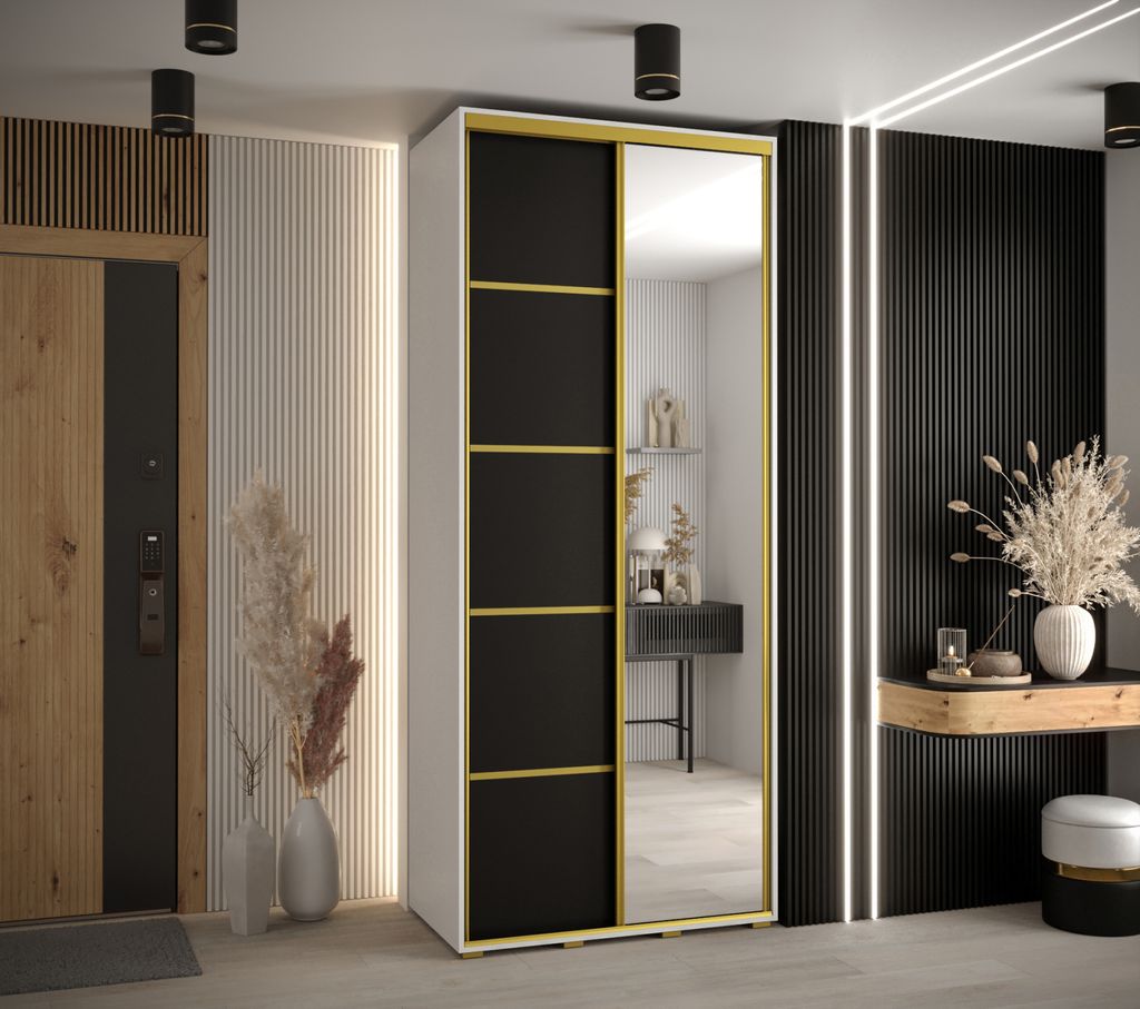 Kleiderschrank YVONA 5 – 120/45 cm, weiß/schwarz/gold