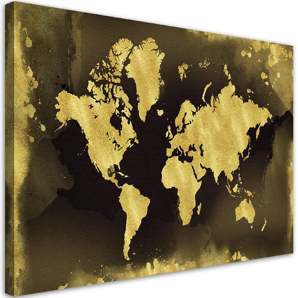 Leinwandbild Goldene Kontinente Vintage 90x60 Feeby Gold bild für die wand bereit zum aufhängen