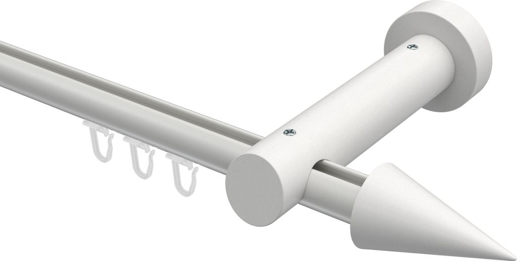 Interdeco Innenlaufstange / Gardinenstange mit Innenlauf Weiß, Typ Talent Siveo (Kegel), 20 mm Ø 1-läufig, 420 cm