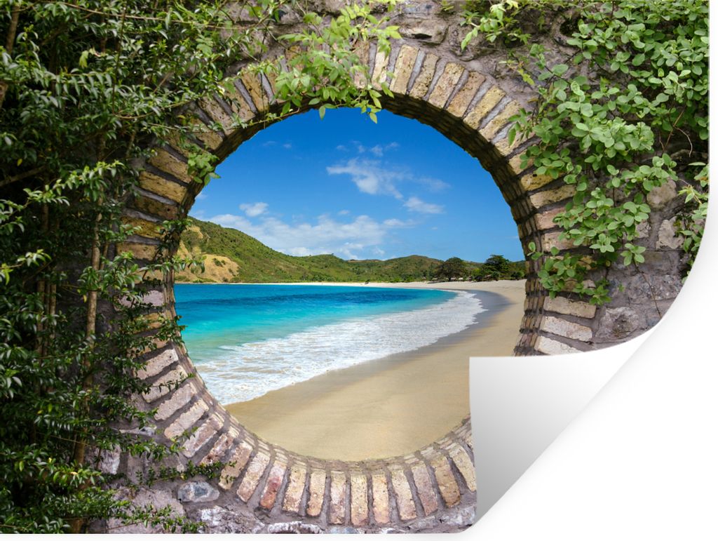 MuchoWow Wandtattoo Wandsticker Wandaufkleber Strand - Meer - Blick 80x60 cm Selbstklebend und Repositionierbar - Faltenfrei