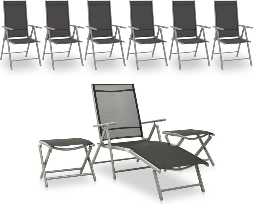 The Living Store 9-tlg. Garten-Lounge-Set Schwarz und Silbern