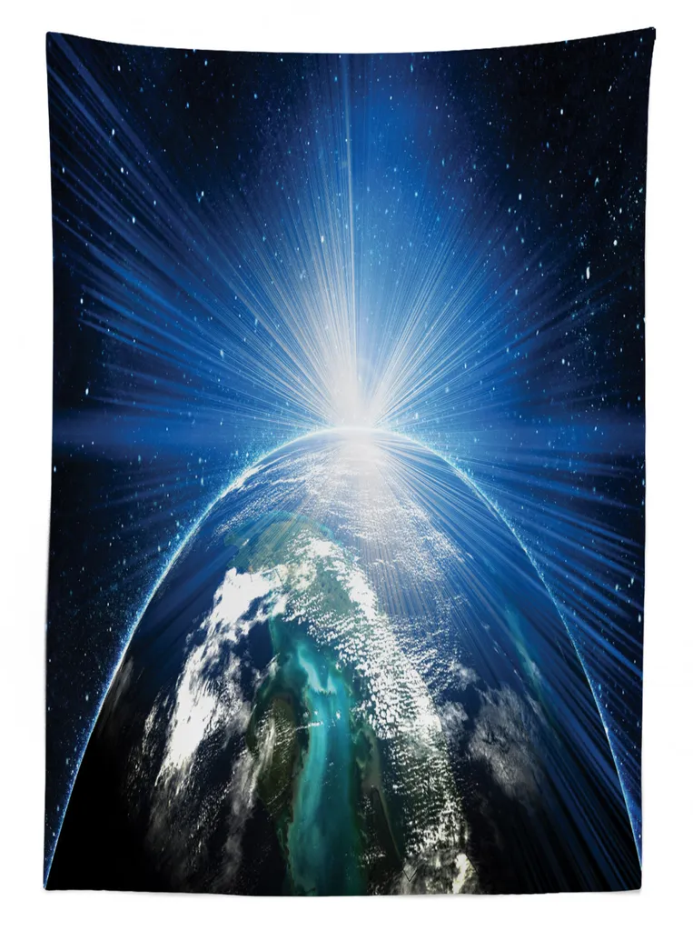 Tovaglia Spaziale ABAKUHAUS Rettangolare 140x200 Cm: Pianeta Terra E Raggi Di Sole, Rosso E Blu - 2