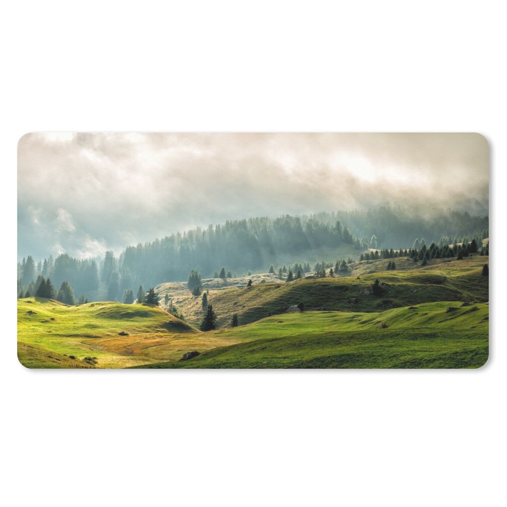 MuchoWow Mauspad Mousepad Alpen - Wald - Bäume 60x30 cm - Mousepads - Maus Mat - Pad - Mausunterlage - Nachhaltig
