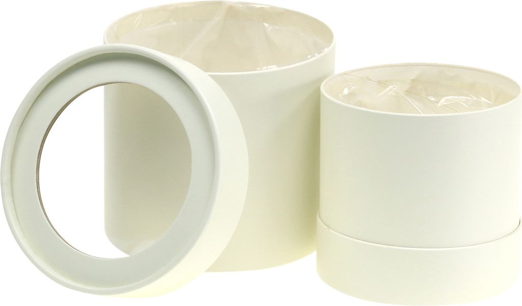 Runde Blumenbox Set Creme Ø10/12cm Geschenkverpackung Karton mit Deckel