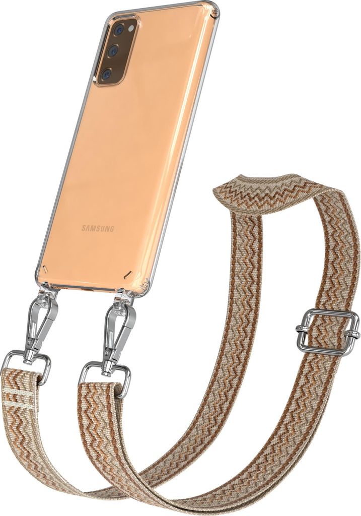 Samsung Galaxy S20 FE / S20 FE 5G Chain Eyelets Slim Neck Strap Set Wave Style 07 Beige/Brown 02 Metall Silver -EOL