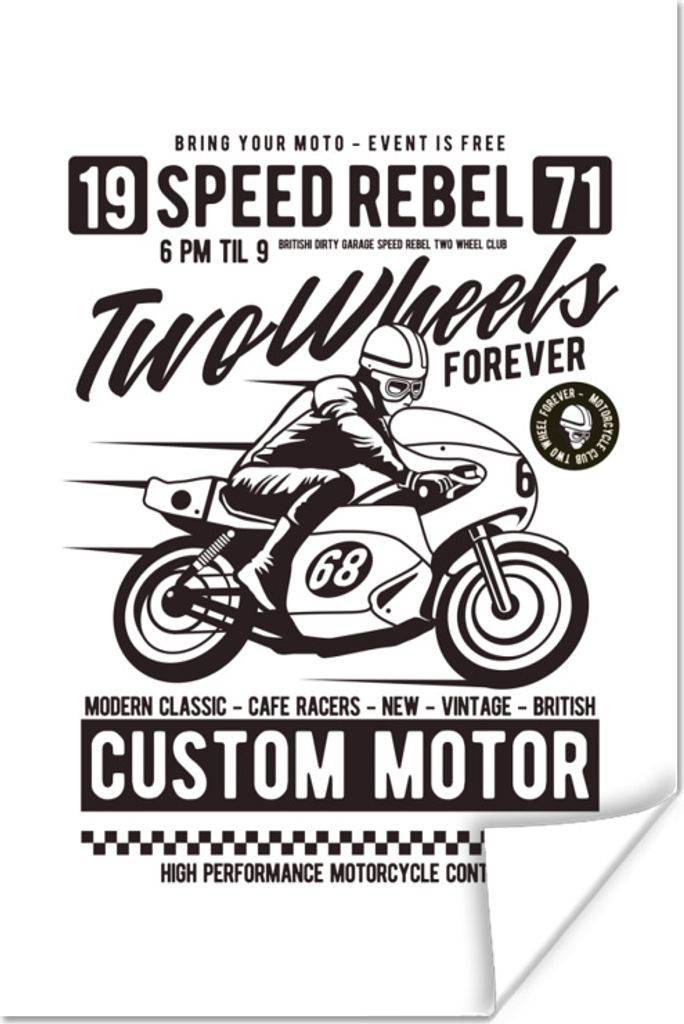 MuchoWow Poster Motorrad - Mann - Vintage - Zeichnung 40x60 cm - Plakate für die Wand - Poster Babyzimmer