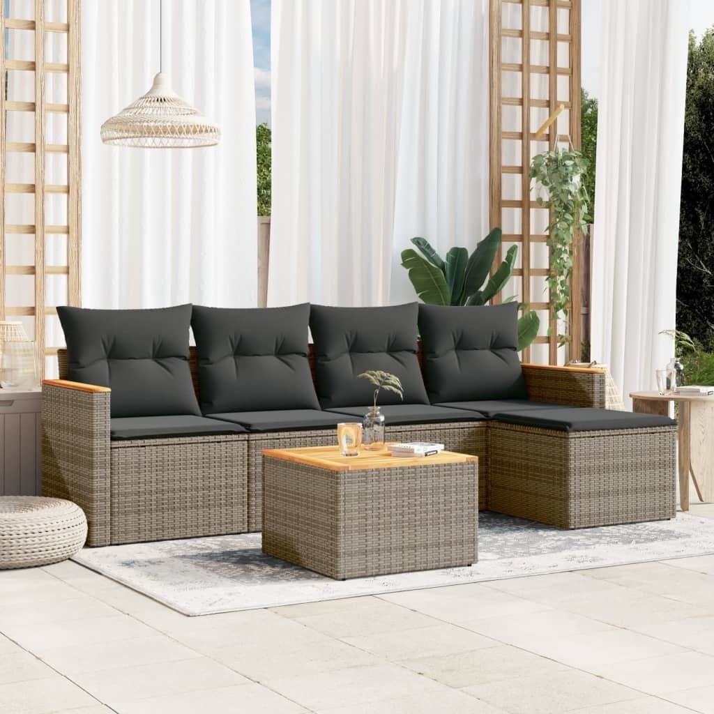 Maison Exclusive - 6-tlg. Garten-Sofagarnitur mit Kissen Grau Poly Rattan