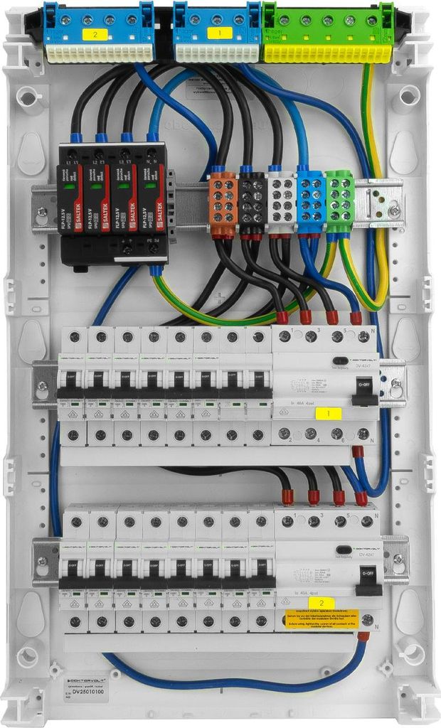Sicherungskasten Hager Aufputz Verteilerkasten 3x12 Module 14xMCB 2xRCCB VDE Überspannungsschutz verdrahtet Verteilerschrank Sicherungen 515x305x9...