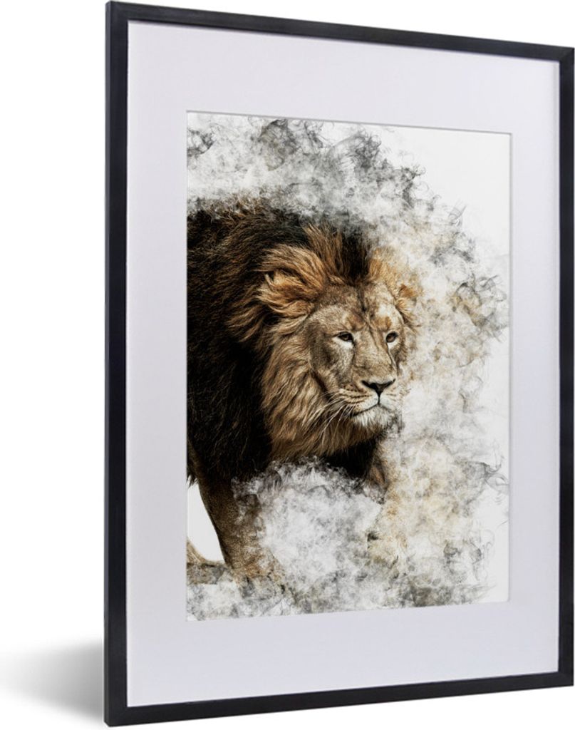 MuchoWow MuchoWow Gerahmtes Poster Löwe - Rauch - Abstrakt 30x40 cm - Poster mit zchwarzem Bilderrahmen - Wandposter Schlafzimmer