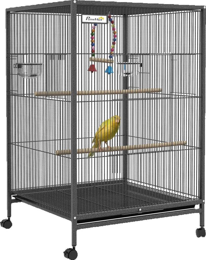 Cage à oiseaux inox anti-rouille grise 48x64x74 cm entretien facile