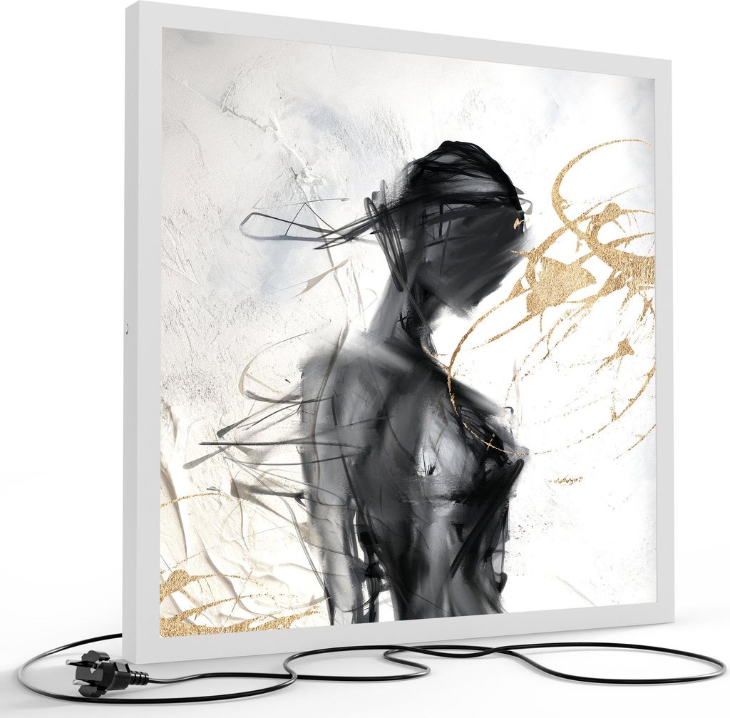 DEQORI LED-Bild & Lampe 60x60 cm Weiß 'Vergoldete Schatten' Leuchtbild LED Leuchte