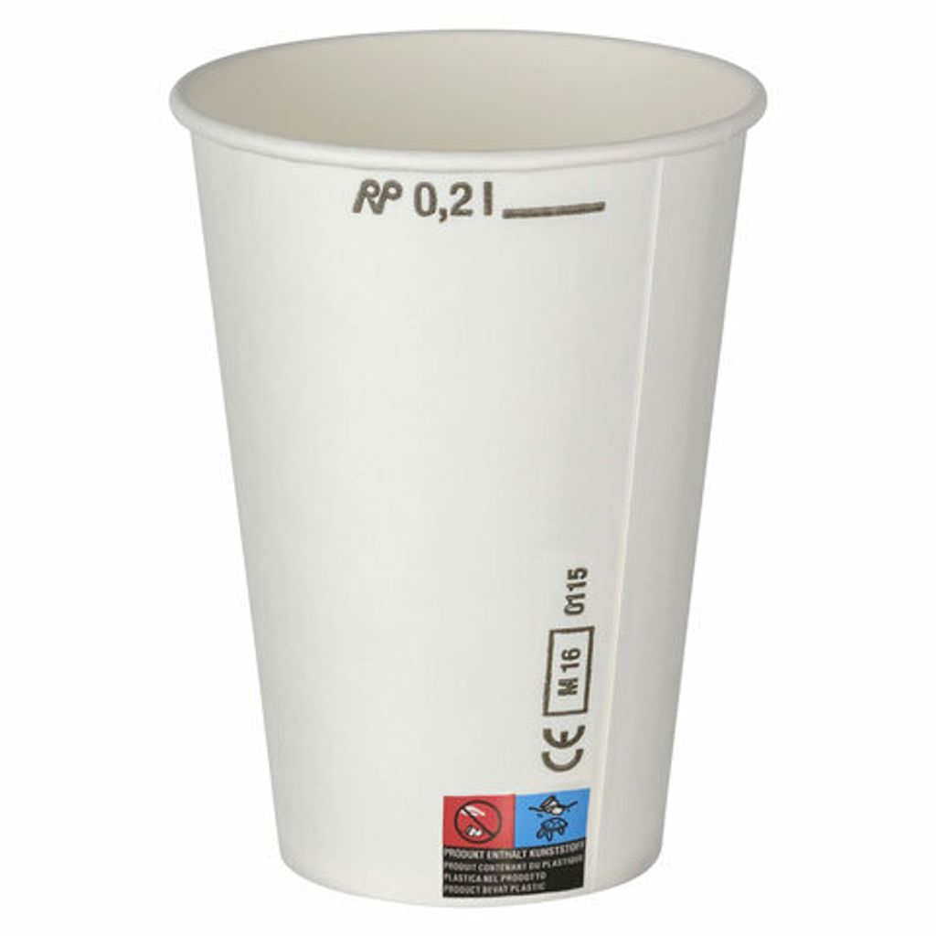 400x Kaltgetränkebecher Pappbecher weiß mit CE Eichstrich Produktbild 