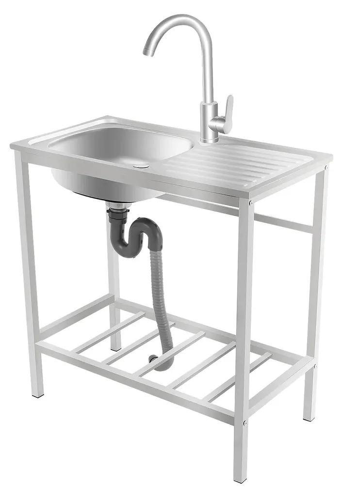Évier utilitaire de garage en inox argent avec robinet d'eau chaude
