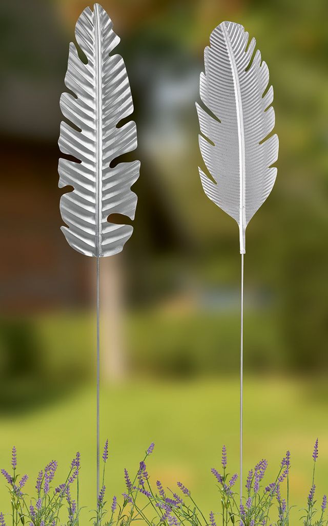 Gilde Gartenstecker, Blatt, "Palmblatt", Metall, silberfarben, VE 3, L. 0.04 cm, B. 20 cm, H. 100 cm 67659 4063387676592