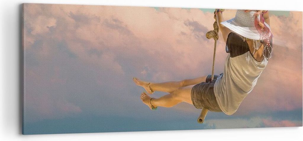 Bild auf Leinwand - Leinwandbild - Einteilig - Schaukeln Seil Himmel - 120x50cm - Wand Bild - Wanddeko - Wandbilder - Leinwanddruck - Bilder - Wand...