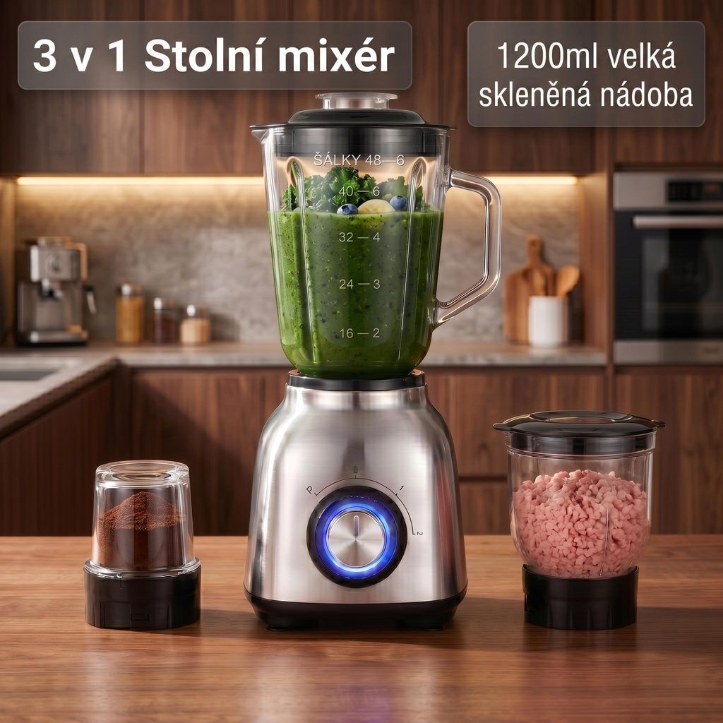 Multifunkční mixér 3 v 1 s nádobou z borosilikátového skla Obrázek produktu 