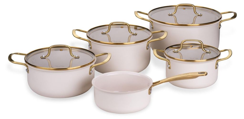 Fackelmann x Pamela Reif Signature Kochtopf-Set 9-tlg in Pastell-Beige für jede Küche
