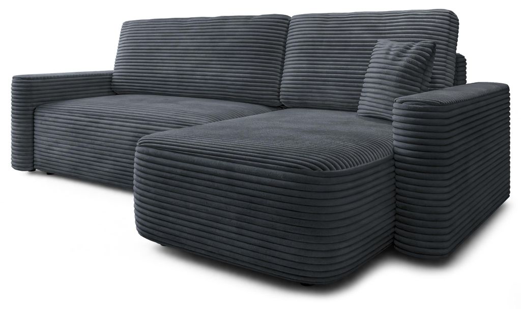 Masseno Ecksofa NERI T mit Schlaffunktion L-Form, Sofa mit Bettkasten, Wohnzimmersofa, Couch, Soffa, Bettsofa, Couchgarnitur- Grau, TILIA 90