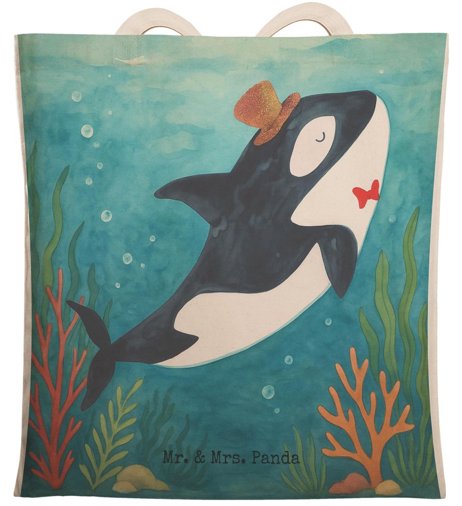 Mr. & Mrs. Panda Beutel Orca Zylinder Design - Weiß - Geschenk, Narwal, Shoppingtasche, Konfetti, Meerestiere, Glitzer, Tote Bag, Fest, Tasche, Ge...