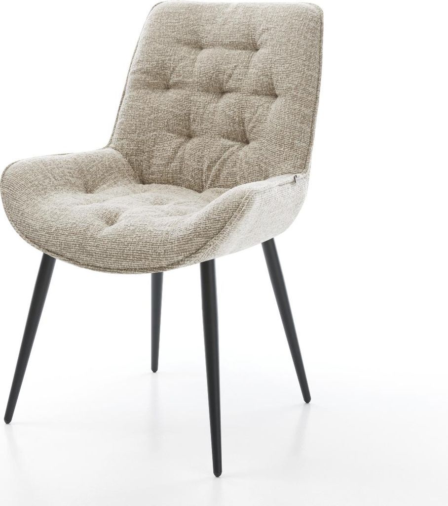 DELIFE Esszimmerstuhl Taimi-Flex Webstoff Soft Beige 4-Fuß konisch Schwarz