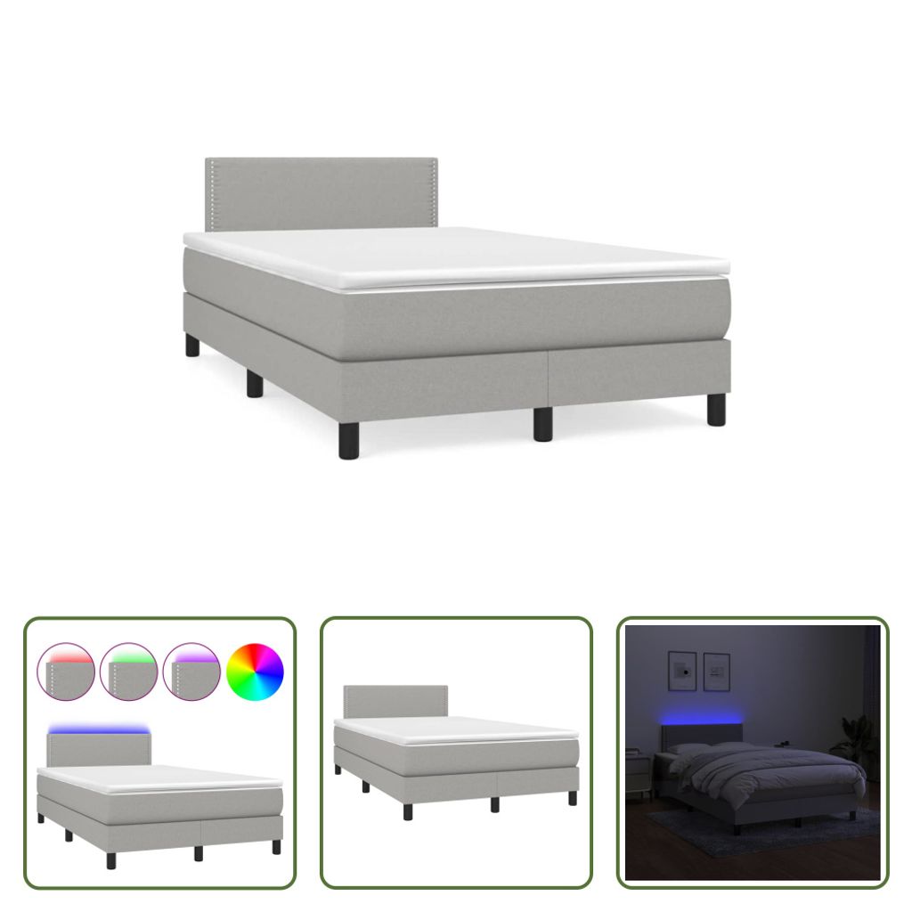 The Living Store Boxspringbett mit Matratze & LED Hellgrau 120x190 cm Stoff