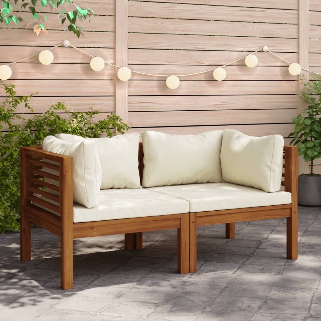 The Living Store Ecksofas 2 Stk. mit Cremeweißen Kissen Massivholz Akazie
