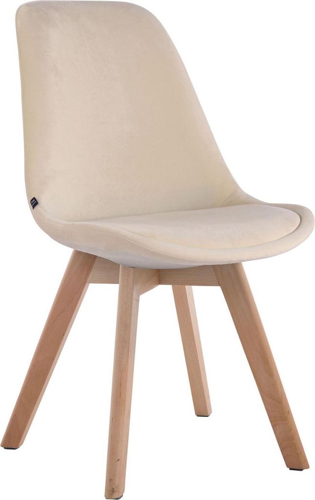 Esszimmerstuhl Besucherstuhl – Bequemer Sessel – Samt und Holz | Farbe: Creme | Kleidungsfarbe: Natur