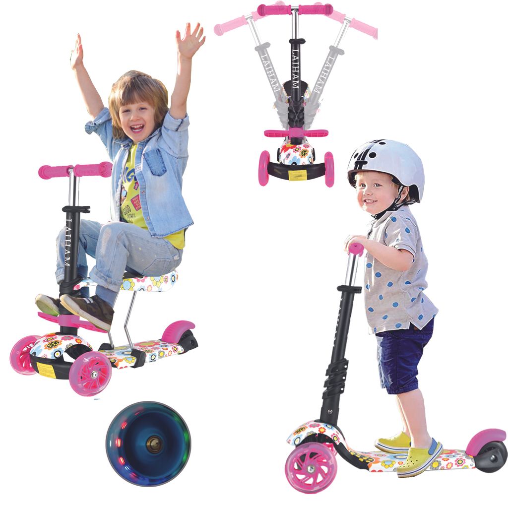 Kinder Roller Scooter mit LED Räder Abnehmbarem Sitz 3 Rad Höheverstellbare 3in1 