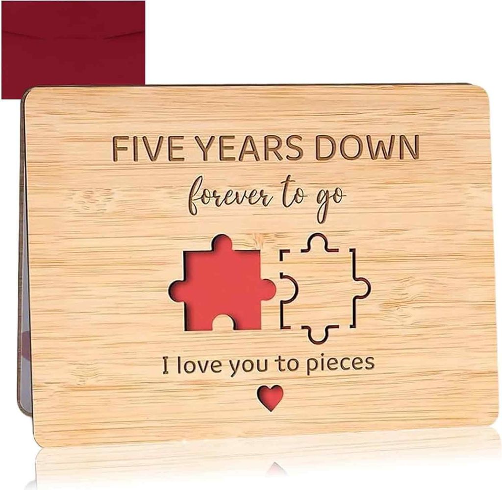 Karte zum 5. Hochzeitstag, Bambuskarte, Geschenkideen zum 5. Hochzeitstag für Paare, Sie, Ihn, Freund, Freundin