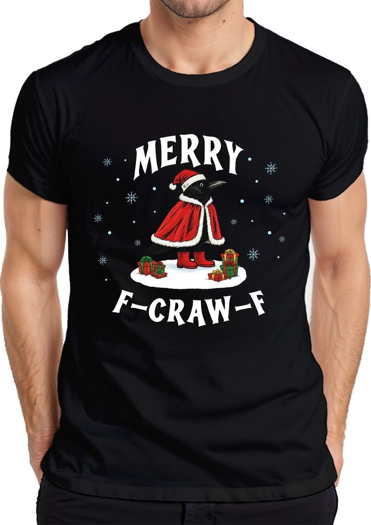 Krähe Weihnachten lustig Merry F CRAW F Santa Cape Geschenk Herren T-Shirt, Schwarz, L