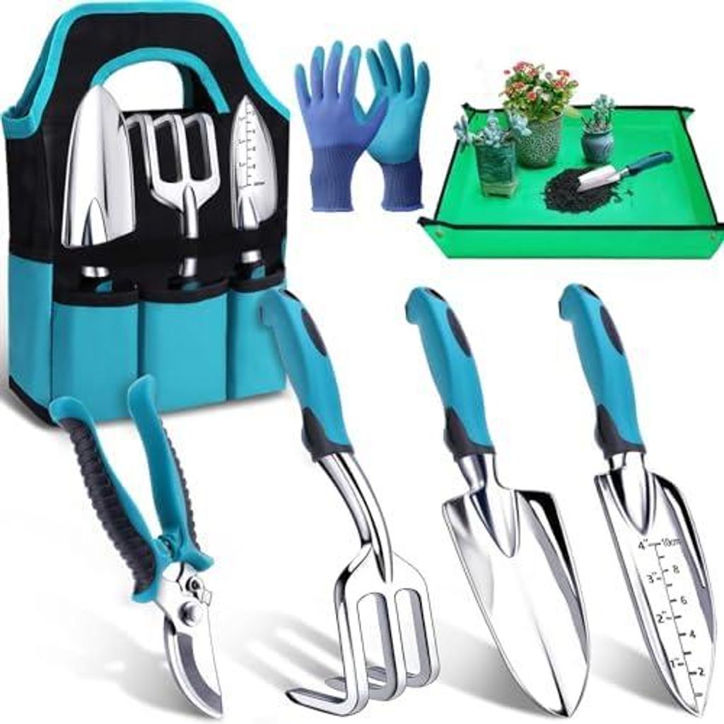 Kynup Gartenwerkzeug-Set, 7 Stš¹ck Garten Hand Werkzeuge, Rost-Sicht Gartenarbeit Set mit dauerhafter Aufbewahrungstasche, Ergonomischer Anti-Rut...