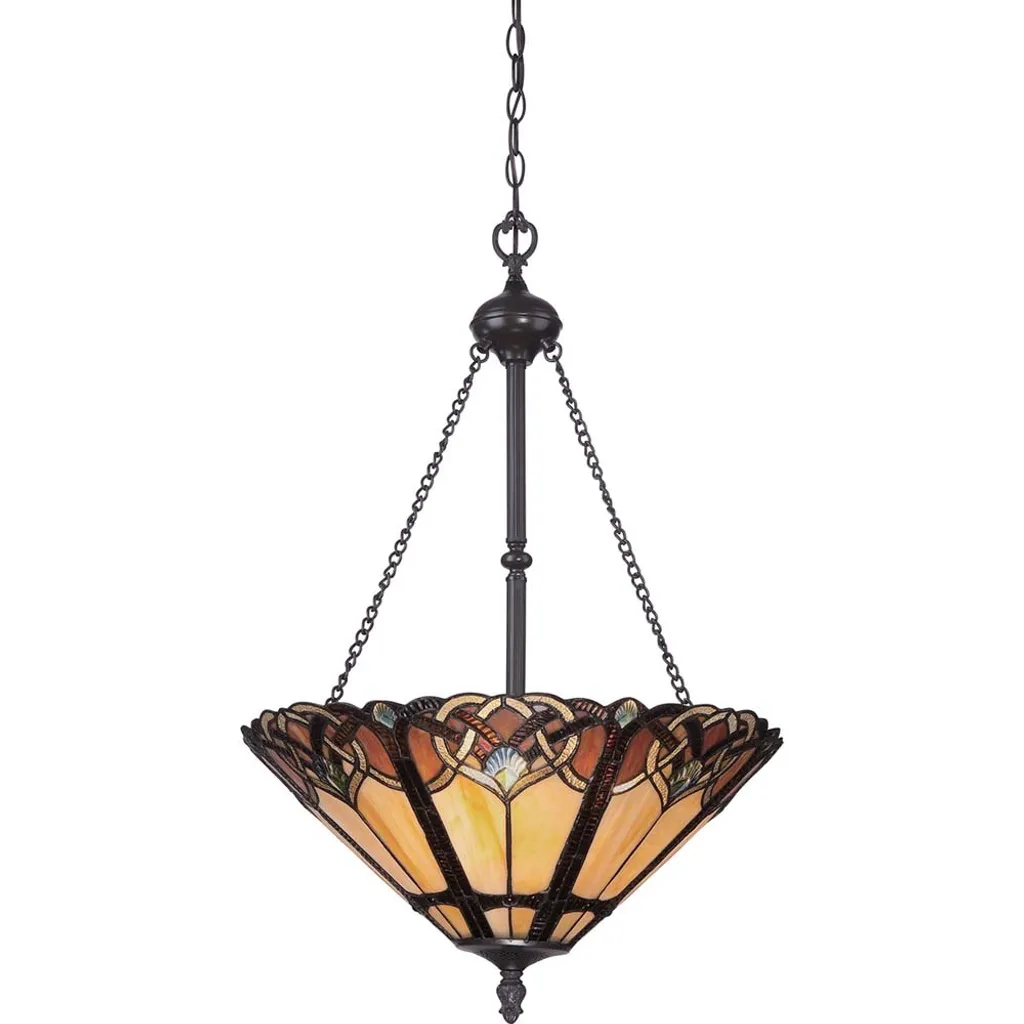 Lustre pour haut plafond Cambridge en bronze - Éclairage vitrail 3xE27