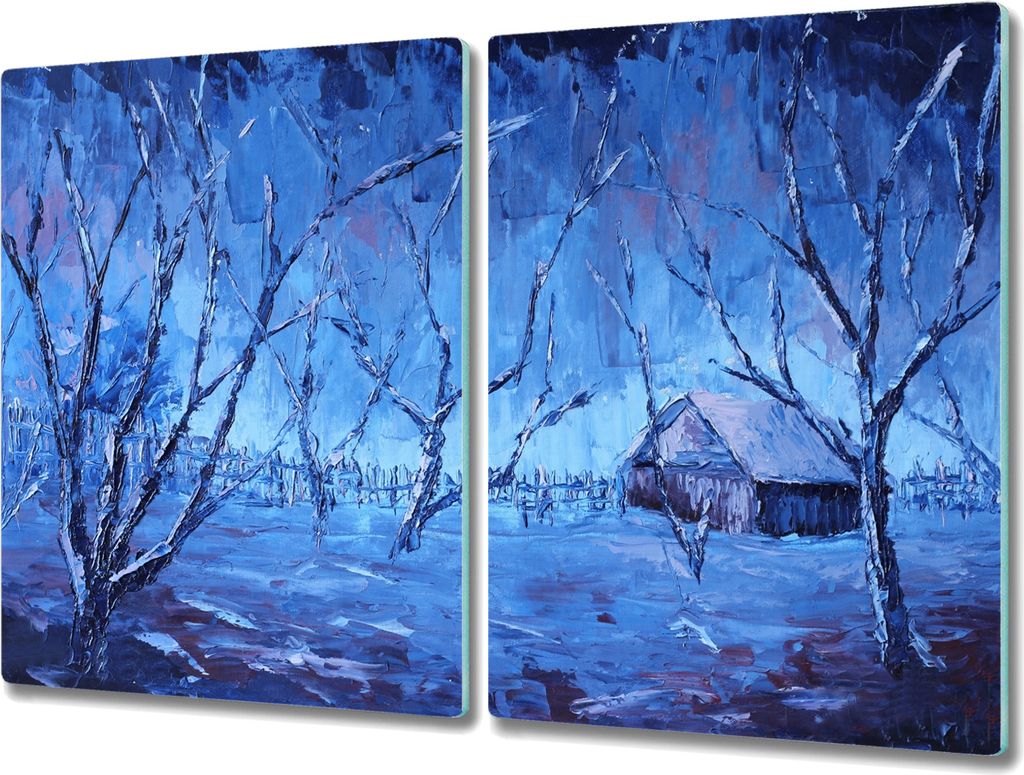 Coloray Hackbrett Herdabdeckplatte 2x40x52 cm Küchenbrett Kochplattenabdeckung Schneidebrett - Winter Schnee Baum