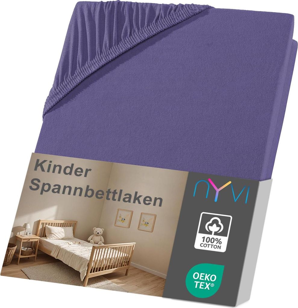 NYVI Kinder Spannbettlaken Junior 70x140 cm lila für Kinderbettmatratzen bis 12cm Höhe - Weich & Anschmiegsam, Rundumgummizug, Bügelfrei