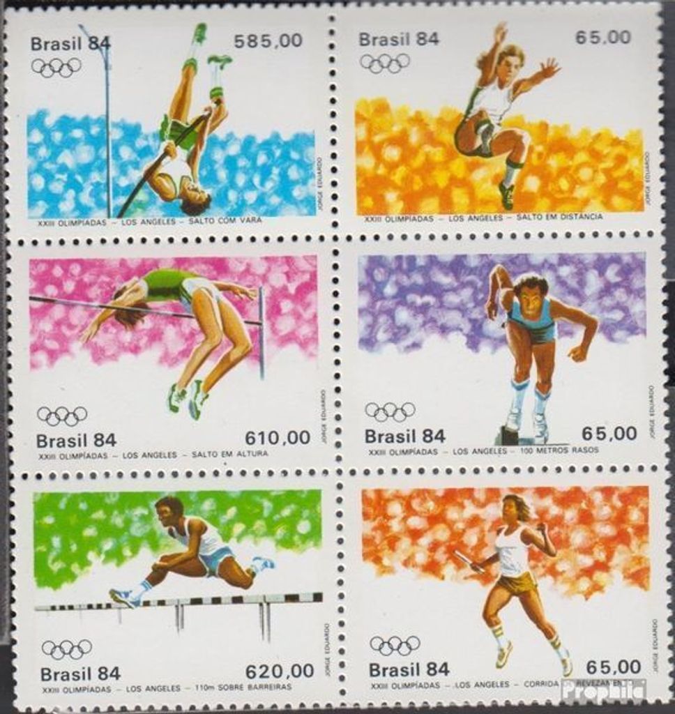 Briefmarken Brasilien 1984 Mi 2024-2029 Sechserblock (kompl.Ausg.) postfrisch Olympische Sommerspiele
