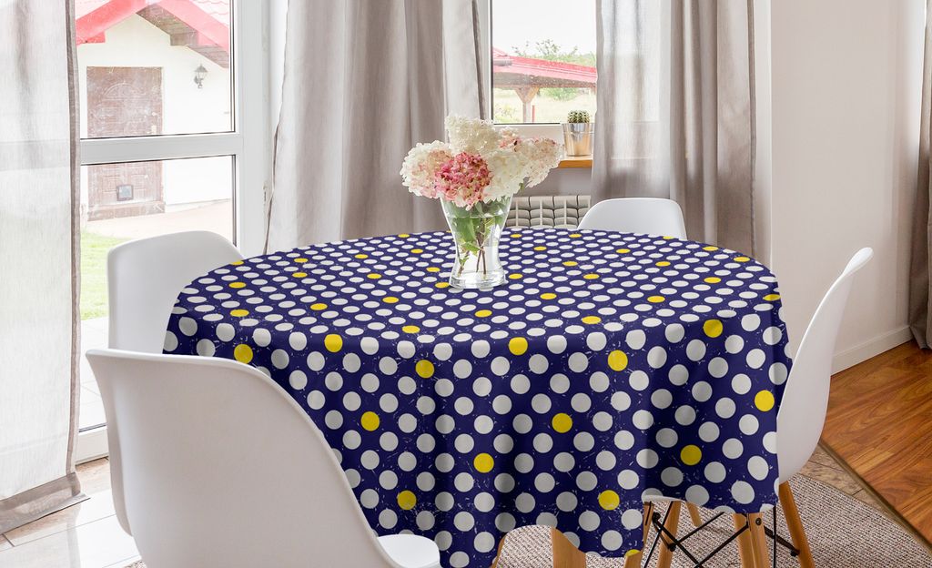 ABAKUHAUS Punktmuster Runde Tischdecke, Abstrakte Grunge-Punkte, Kreis Tischdecke Abdeckung für Esszimmer Küche Dekoration, 150 cm, Quarz-Gelb un...