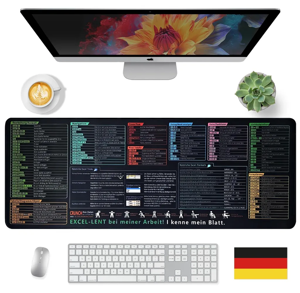 Tapis de souris Excel Allemand XXL : fini l'oubli des raccourcis clavier