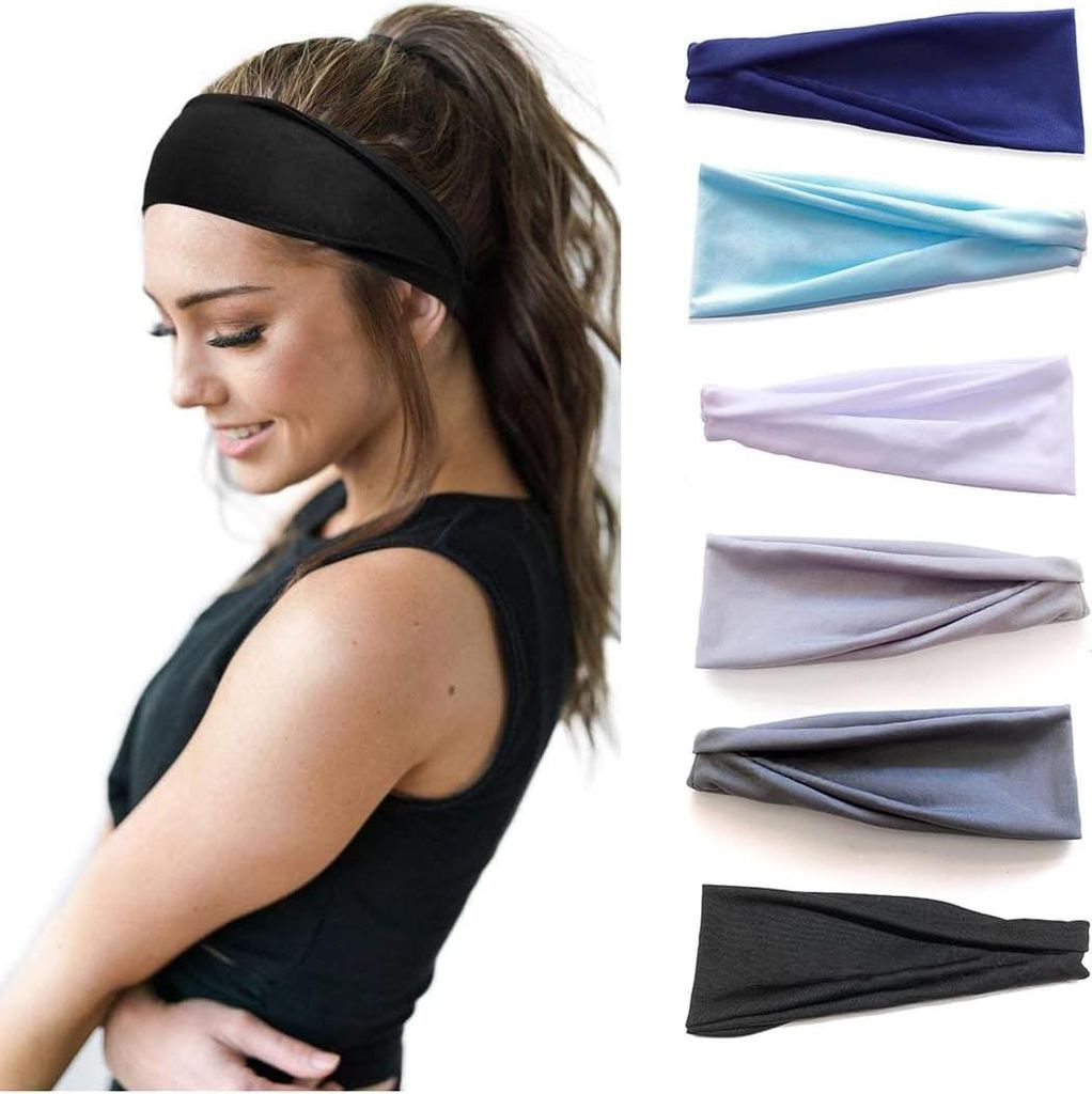 Sport-Stirnband für Damen - Set mit 6 Stück - Weiche Baumwoll-Haarbänder für Yoga, Laufen und Fitness - Feuchtigkeitsableitend und rutschfest