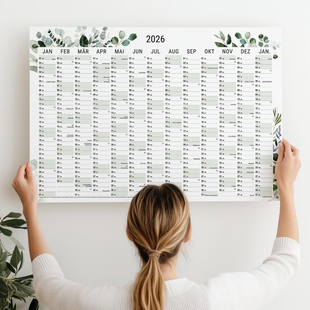 heaven+paper A2 Wandplaner gerollt 2026 Greenery Querformat, hochwertig