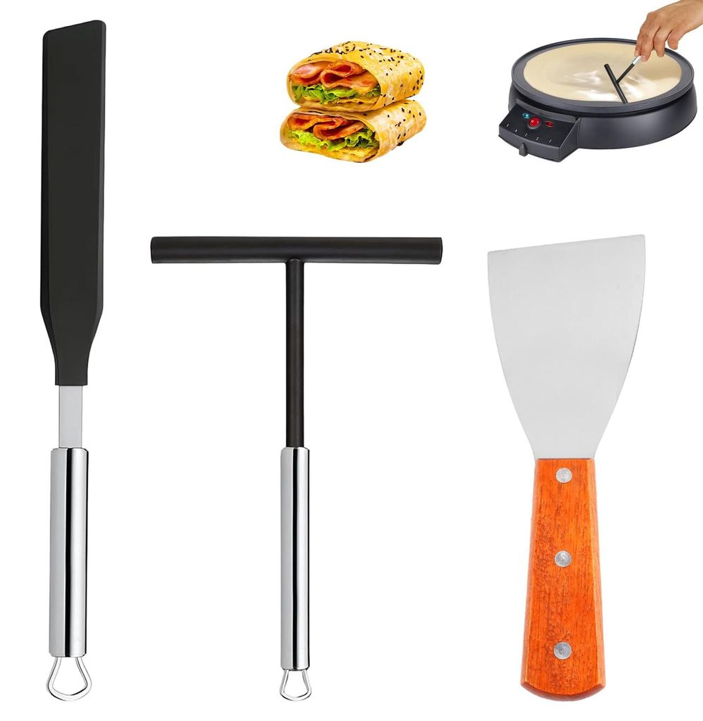 3-teiliges Crêpe-Set mit Spatel und Teigschaber, Pfannkuchenspatel und Grillspatel aus Edelstahl, Küchenutensilien zum Backen und Kochen