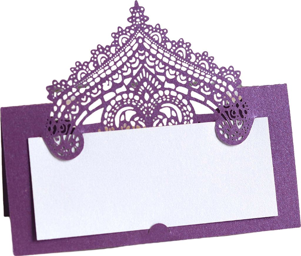 50 Counts Laser Cut Tischkarten, 9cm Tischkarten Für Hochzeit Greenery Seating Tischkarten Zelt Blank Tischkarten, Folding Namenskarten(violett)