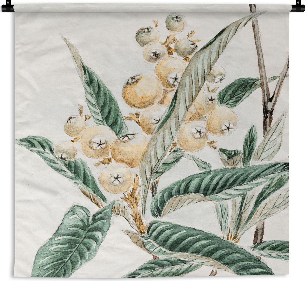 MuchoWow Wandteppich Wandbehang Obst - Blätter - Vintage - Japanisch - Skandinavisch 90x90 cm Tapisserie Dekoration Wandtuch - Wandaufhänger