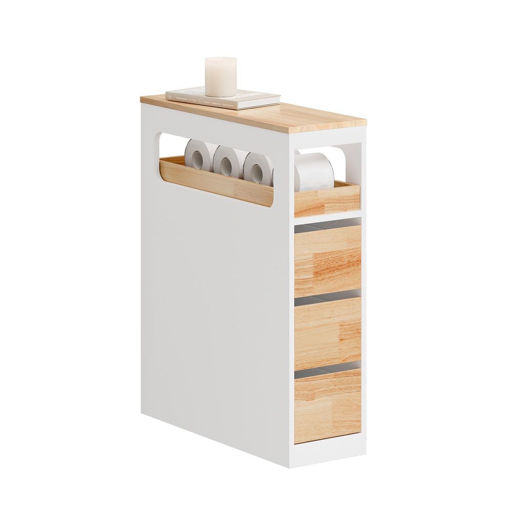 SoBuy Badezimmerschrank mit Rollen Schmal Badschrank mit 3 Schubladen Kompakte Kommode Beweglicher Nischenschrank für kleine Bäder, Küche BZR54-...